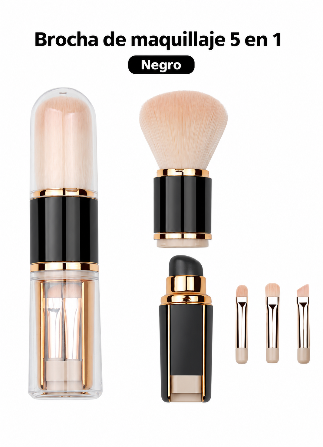 Brocha de maquillaje 5 en 1 — Negro