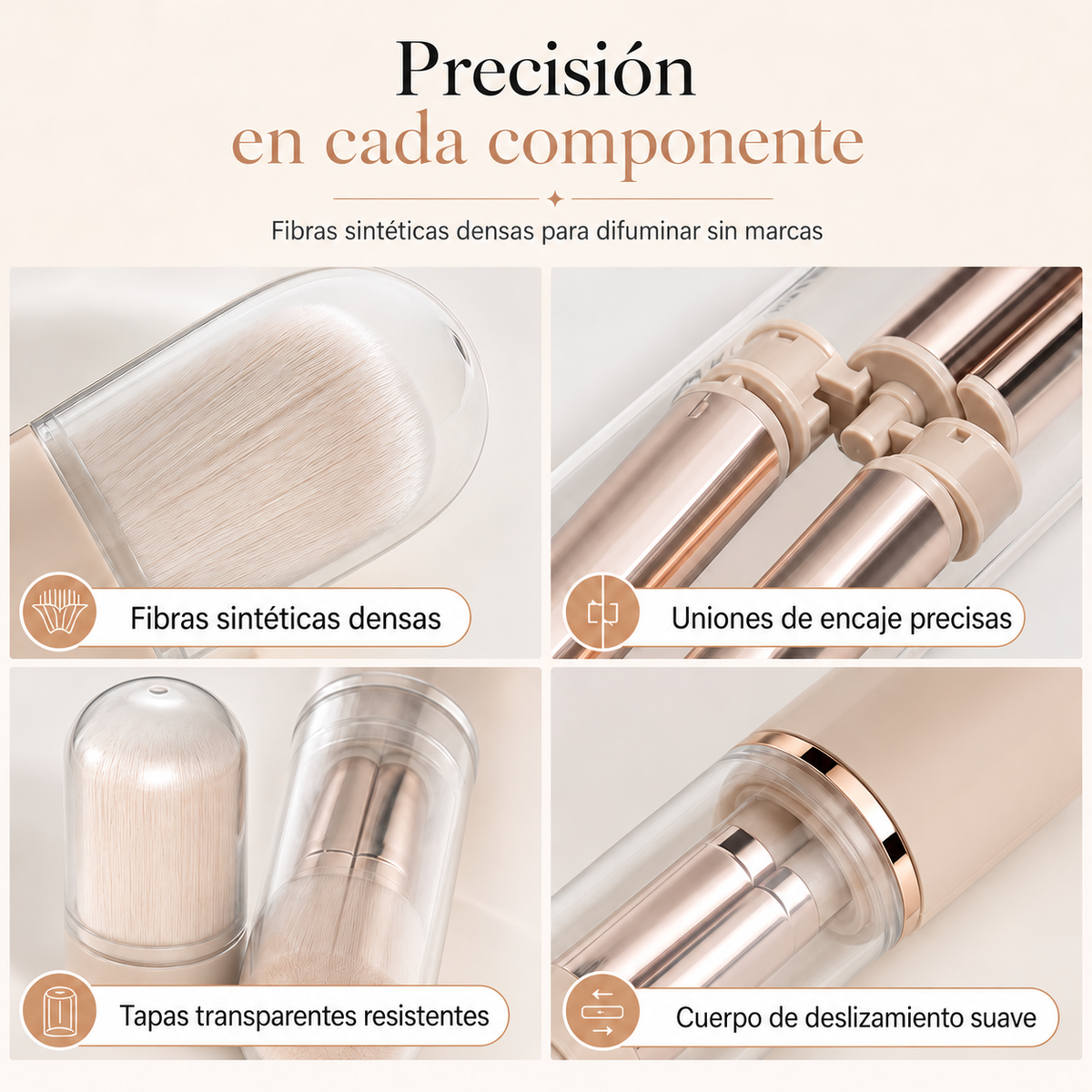 Juego portátil de brochas de maquillaje 5 en 1 — información en español