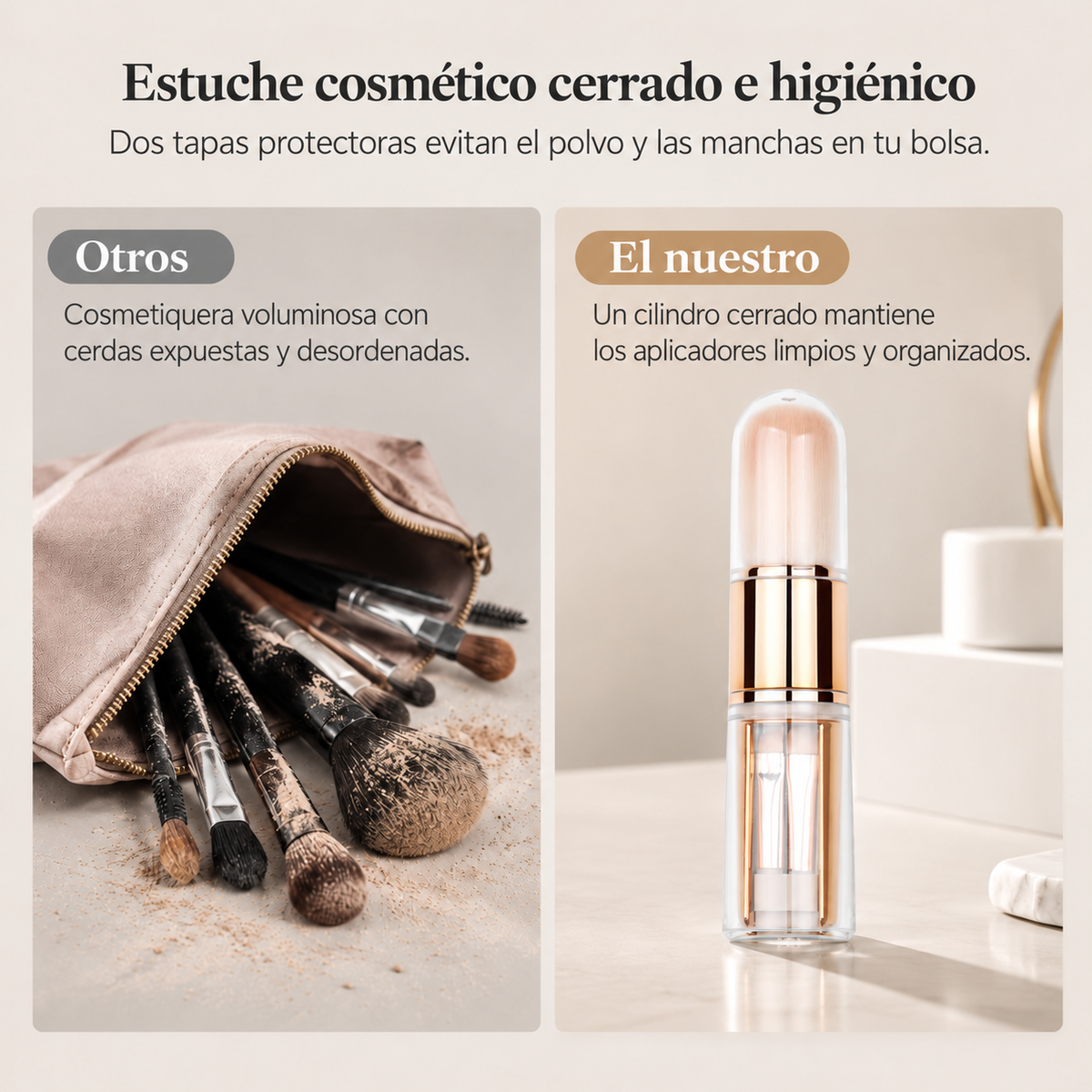 Juego portátil de brochas de maquillaje 5 en 1 — información en español