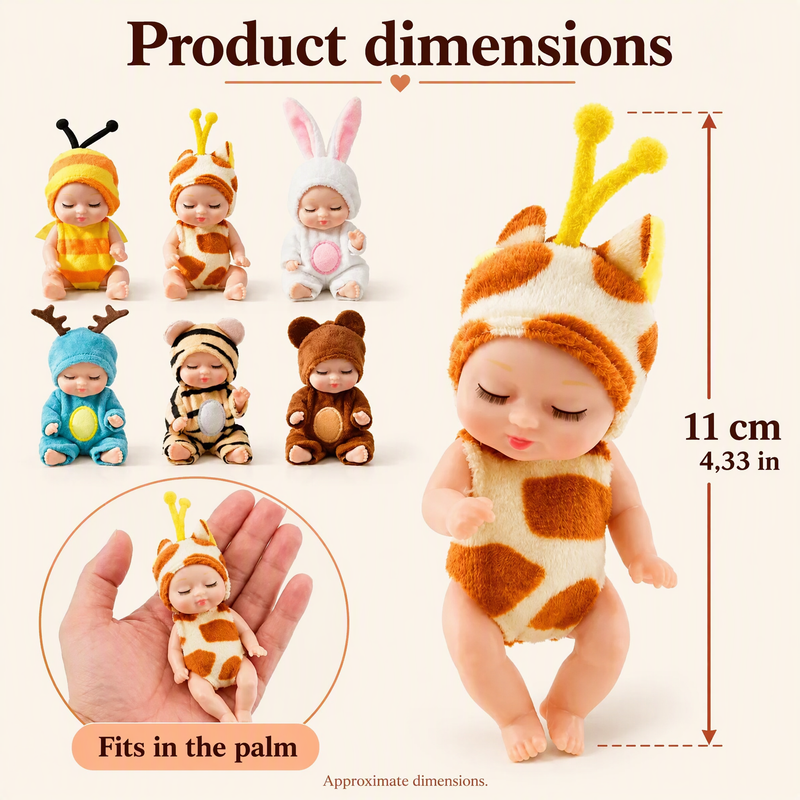 🔥HOT SALE 50% OFF🎁⚡50K+ SOLD! Almost Gone-💥Mini Lifelike Realistic sleeping baby doll set with animal costumes